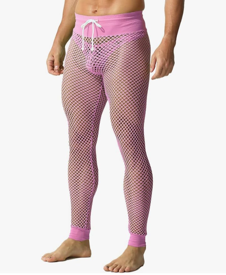 Men's Fishnet Pants Mesh See Through Muscle Leggings